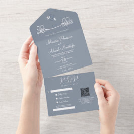 Invitación Todo En Uno Elegante Moderno Mínimo Dusty Azul Nikah Islámico