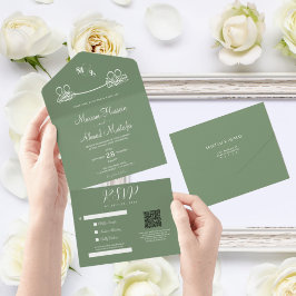 Invitación Todo En Uno Elegante Moderno Mínimo Sage Verde Nikah Islámico
