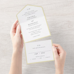 Invitación Todo En Uno Elegante Monograma Amarillo Mantequilla Boda Moder