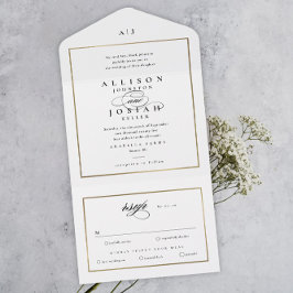 Invitación Todo En Uno Elegante Monograma Boda de oro