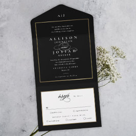 Invitación Todo En Uno Elegante Monograma Boda de oro
