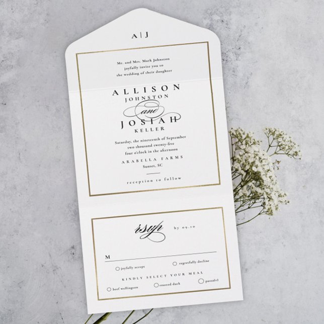 Invitación Todo En Uno Elegante Monograma Boda de oro (Subido por el creador)