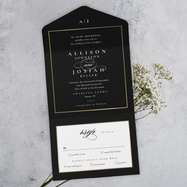Invitación Todo En Uno Elegante Monograma Boda de oro (Subido por el creador)