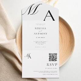 Invitación Todo En Uno Elegante Monograma Boda Minimalista moderno