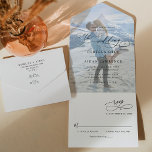 Invitación Todo En Uno Elegante Monograma Boda moderno de fotografía<br><div class="desc">Esta elegante Invitación a la boda todo en uno presenta un extenso guión de caligrafía de texto combinado con un elegante tipo de letra sans serif y modernos en negro,  con un superpuesto fotográfico en la parte delantera y un monograma de personalizable en la parte posterior. Elementos coincidentes disponibles.</div>