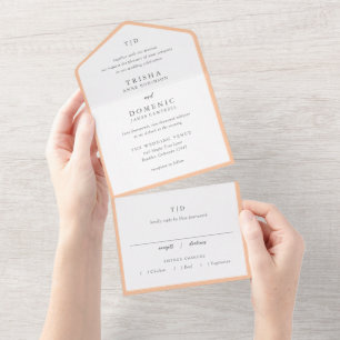 Invitación Todo En Uno Elegante Monograma de Melocotón Boda Moderna