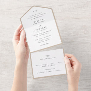 Invitación Todo En Uno Elegante Monograma Neutral Terroso Boda Moderna