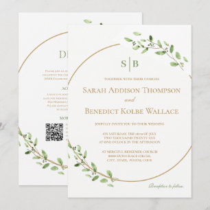 Invitación Todo en Uno Elegante Monograma Verde Menta Sage