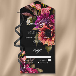 Invitación Todo En Uno Elegante Moody Vibrant Sunset Floral Cena