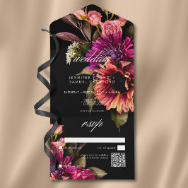 Invitación Todo En Uno Elegante Moody Vibrant Sunset Floral QR Código