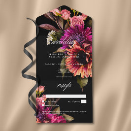 Invitación Todo En Uno Elegante Moody Vibrant Sunset Floral Sin Cena