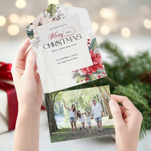 Invitación Todo En Uno Elegante Navidad Botánico Acuarela