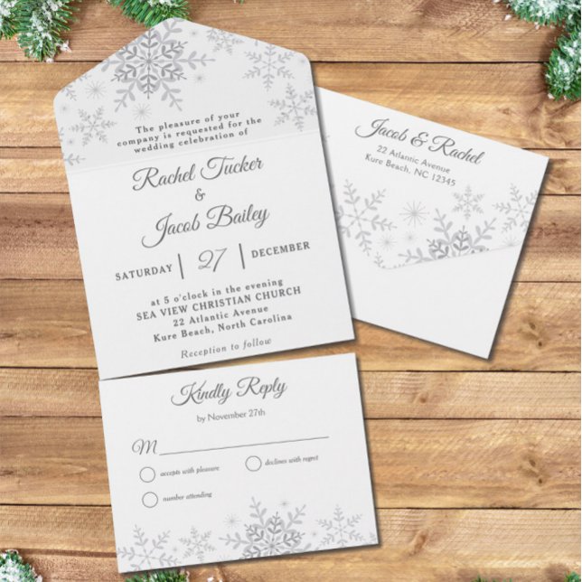 Invitación Todo En Uno Elegante Navidad de copos de nieve Boda de Inviern (Subido por el creador)