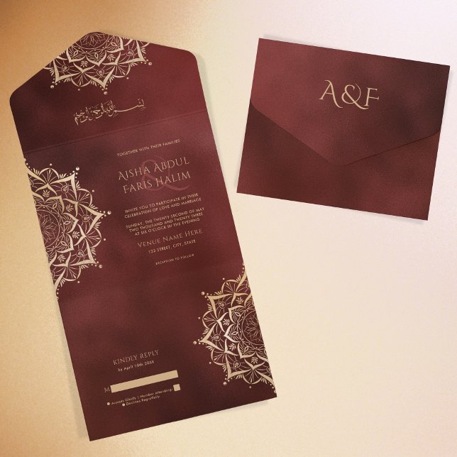 Invitación Todo En Uno Elegante Organización Islámica Mandala Borgoña Ára (Subido por el creador)
