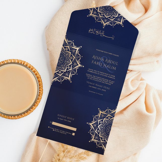 Invitación Todo En Uno Elegante Organización Islámica Mandala Marina Oro  (Subido por el creador)