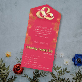 Invitación Todo En Uno Elegante Oro Audaz y Magenta Rosa RSVP Boda