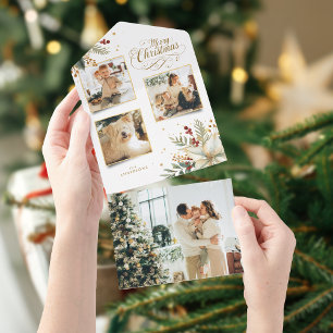 Invitación Todo En Uno Elegante Oro Feliz Navidad Botánica 3-Foto