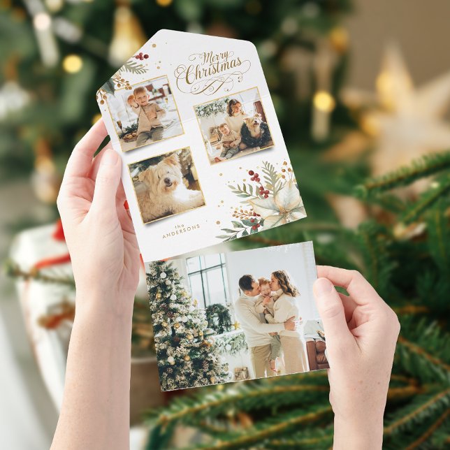 Invitación Todo En Uno Elegante Oro Feliz Navidad Botánica 3-Foto (Subido por el creador)