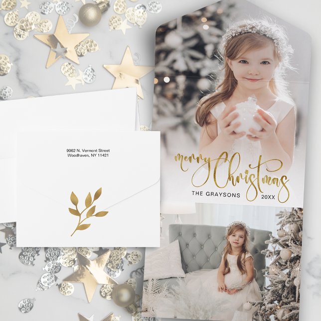 Invitación Todo En Uno Elegante Oro Feliz Navidad Fotografía (Subido por el creador)