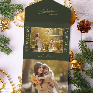Invitación Todo En Uno Elegante Oro Feliz Navidad Typografía Fotografía