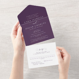 Invitación Todo En Uno Elegante otoño boda rico ciruela púrpura