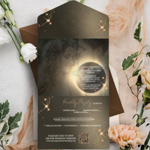 Invitación Todo En Uno Elegante Personalizado de Eclipse Solar de Sepia B