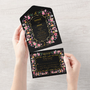 Invitación Todo En Uno Elegante prado de flores silvestres jardín de prim