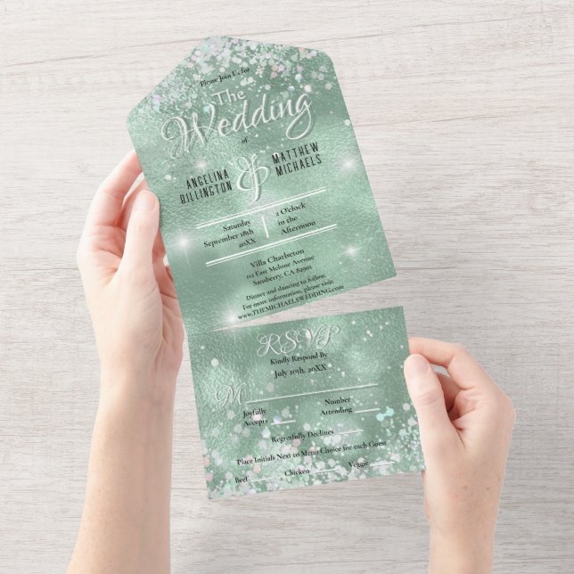 Invitación Todo En Uno Elegante Purpurina  Confetti Boda (desgarro)