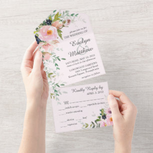 Invitación Todo En Uno Elegante ramo floral rosa sonrosado femenino para