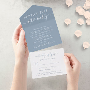Invitación Todo En Uno Elegante recepción Dusty Blue Wedding
