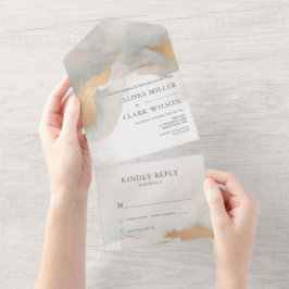 Invitación Todo En Uno Elegante Resumen Boda de acuarela de color oro