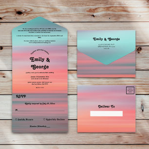 Invitación Todo En Uno Elegante Romántico Sunset Blue Sky Beach Wedding