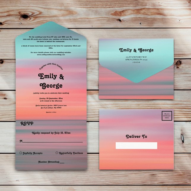 Invitación Todo En Uno Elegante Romántico Sunset Blue Sky Beach Wedding (Subido por el creador)