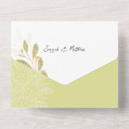 Invitación Todo En Uno Elegante Romántico Té Verde Watercolor Art