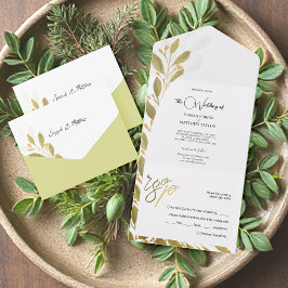 Invitación Todo En Uno Elegante Romántico Té Verde Watercolor Art
