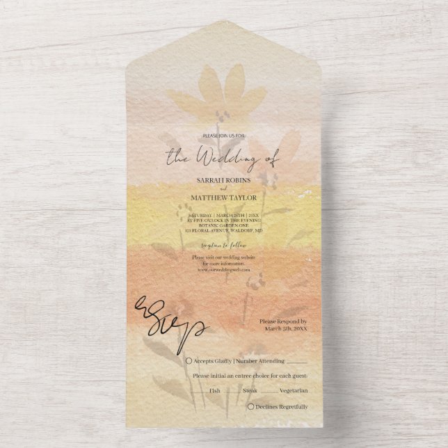 Invitación Todo En Uno Elegante Romántico Wildflowers Terracotta (Interior)