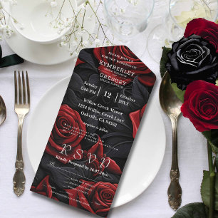 Invitación Todo En Uno Elegante Rosa floral gótico oscuro en correo elect