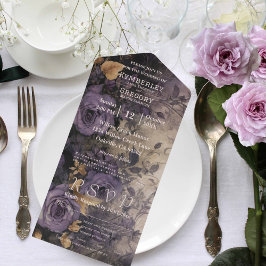 Invitación Todo En Uno Elegante Rosa gótico morado floral por correo elec