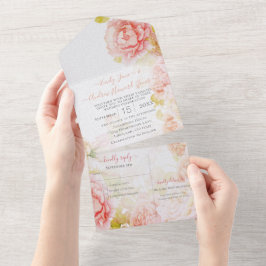 Invitación Todo En Uno Elegante Rosa secreto de coral rosado boda jardín