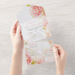 Invitación Todo En Uno Elegante Rosa secreto de coral rosado boda jardín