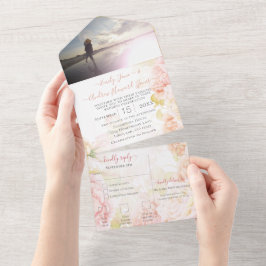 Invitación Todo En Uno Elegante Rosa secreto de coral rosado boda jardín