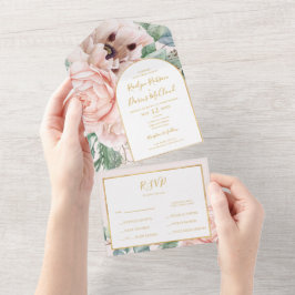 Invitación Todo En Uno Elegante Rubor Floral Garden | Sello Pastel Y Enví