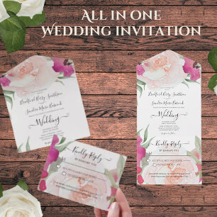 Invitación Todo En Uno Elegante Rubor Fushia Pink