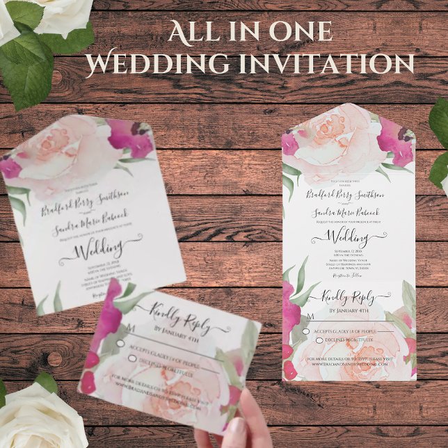 Invitación Todo En Uno Elegante Rubor Fushia Pink (Subido por el creador)