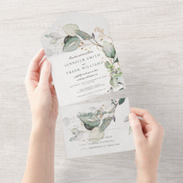 Invitación Todo En Uno Elegante Rústico Eucalipto Verdor Elegante Boda