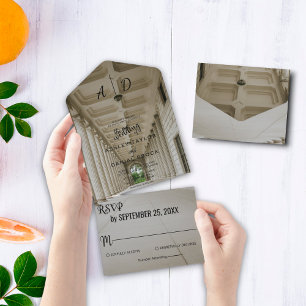 Invitación Todo En Uno Elegante salón de bodas Boda Todo en uno