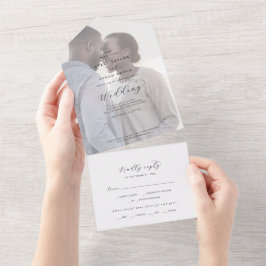 Invitación Todo En Uno Elegante Script Faded Photo Boda All In One Invi