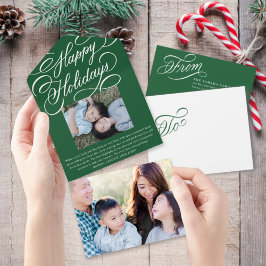 Invitación Todo En Uno Elegante Script Green Happy Holiday Card