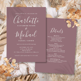 Invitación Todo en uno elegante script moderno boda de color 