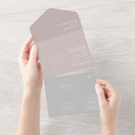 Invitación Todo En Uno Elegante Sello Minimalista Moderno Rosa Plateado y